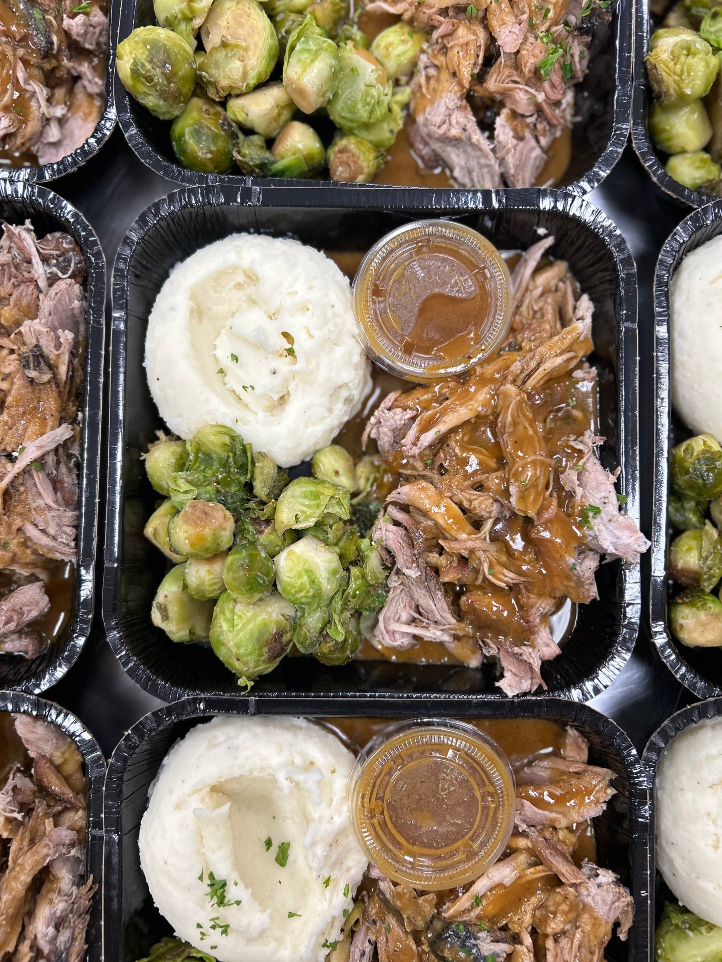 Apple Cider Braised Pork Shoulder with Roasted Brussels Sprouts and Mashed Potatoes