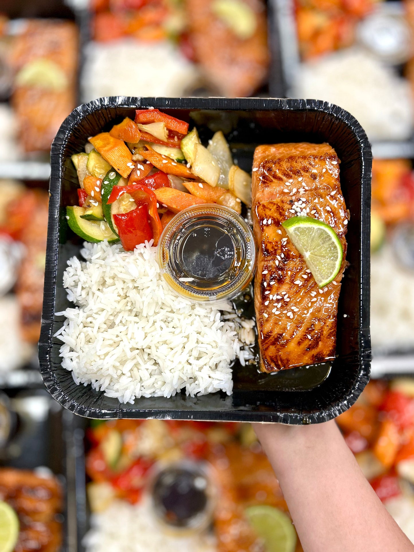 Teriyaki Salmon with Jasmine Rice and Sesame Ginger Vegetables