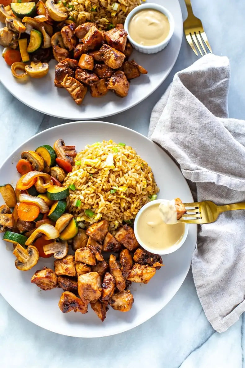Chicken Hibachi with Sesame Ginger Vegetables and Egg Fried Rice