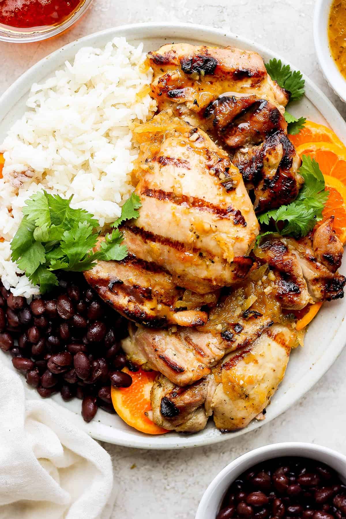 Honey Lime Chicken with coconut-lime rice and black beans